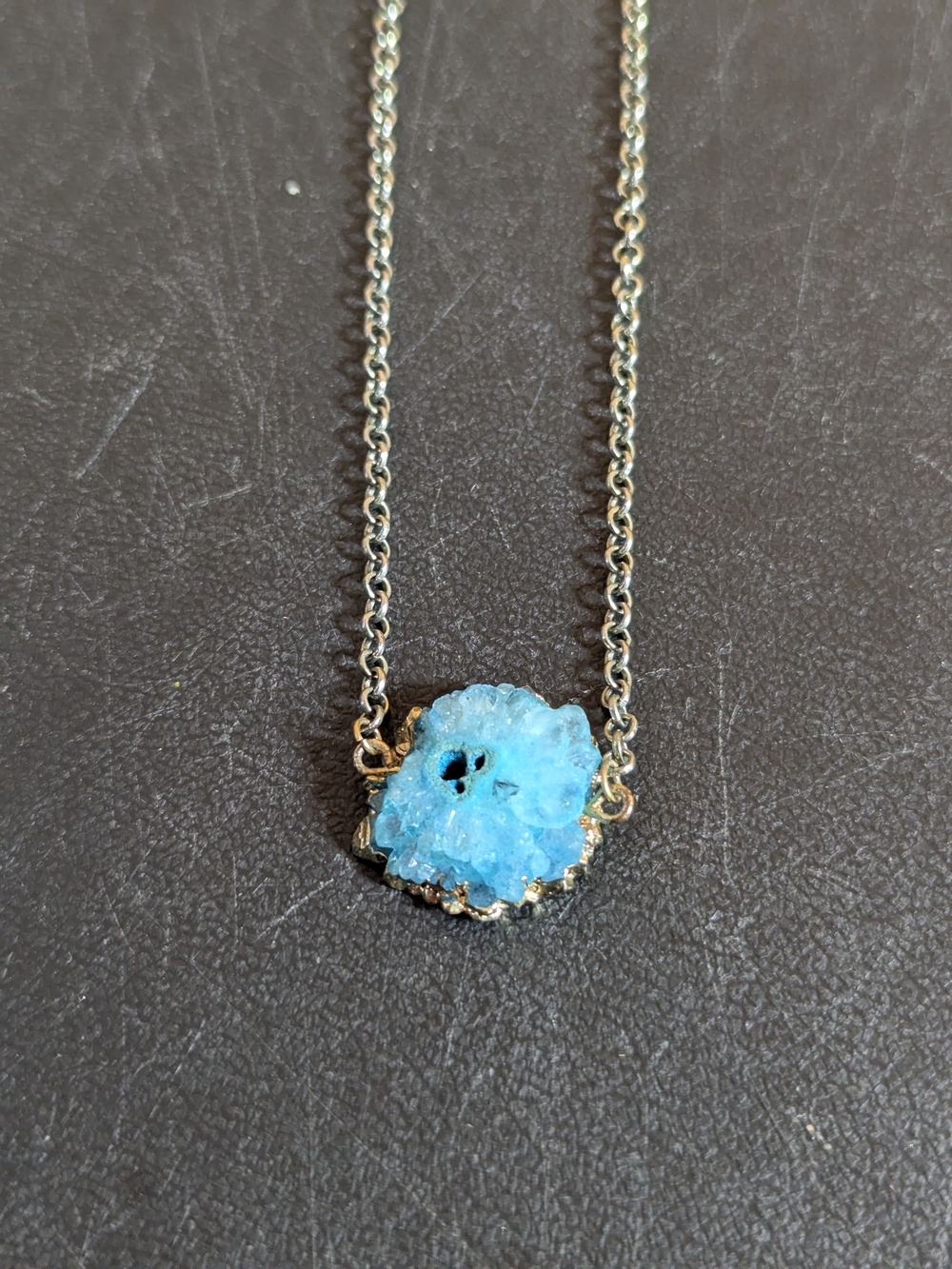 Source Unknown Blue Druzy Pendant Necklace